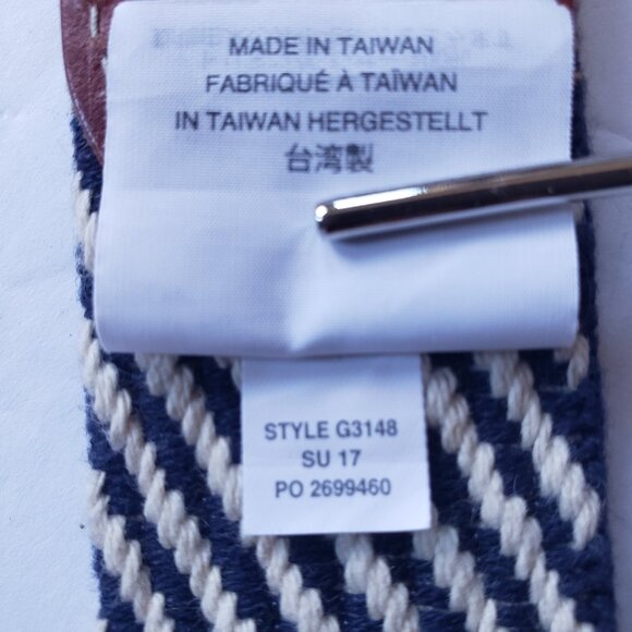 J. Crew D Ring Woven Cotton Striped Leather Preppy Nautical Belt - Picture 7 of 9